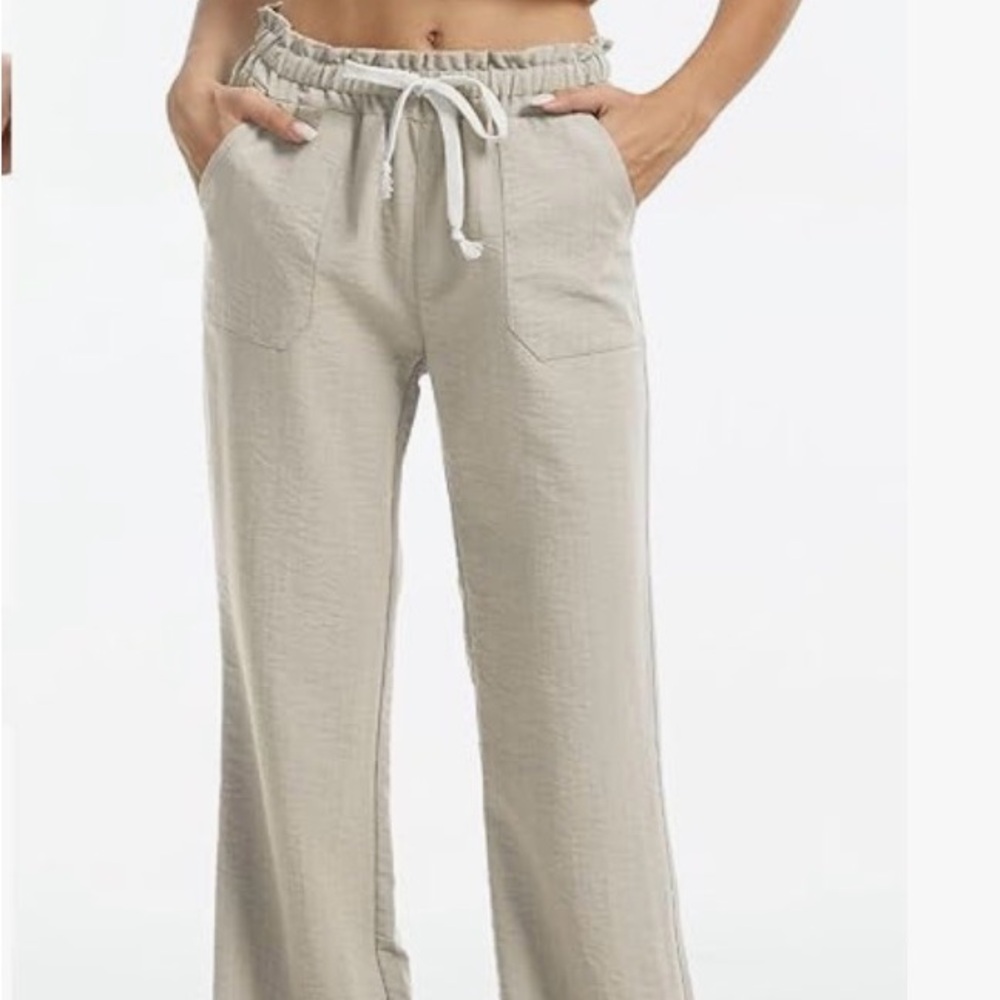 Women's Casual Beige Wide Leg Pants